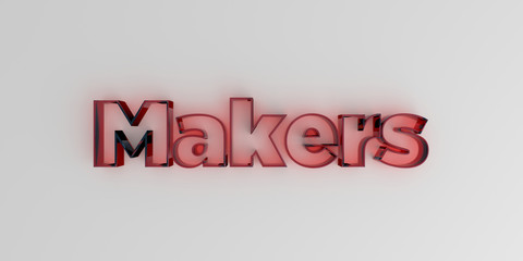 Makers - Red glass text on white background - 3D rendered royalty free stock image.