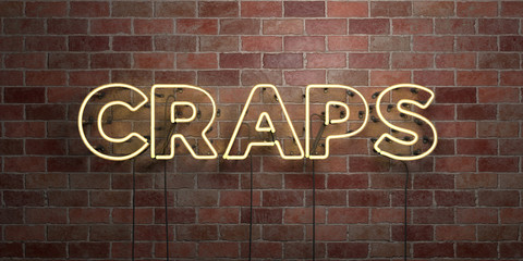 CRAPS - fluorescent Neon tube Sign on brickwork - Front view - 3D rendered royalty free stock picture. Can be used for online banner ads and direct mailers..