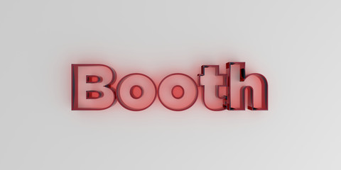 Booth - Red glass text on white background - 3D rendered royalty free stock image.