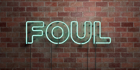 FOUL - fluorescent Neon tube Sign on brickwork - Front view - 3D rendered royalty free stock picture. Can be used for online banner ads and direct mailers..
