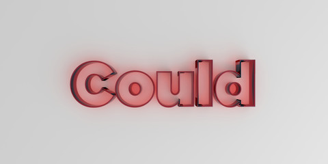 Could - Red glass text on white background - 3D rendered royalty free stock image.