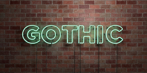 GOTHIC - fluorescent Neon tube Sign on brickwork - Front view - 3D rendered royalty free stock picture. Can be used for online banner ads and direct mailers..