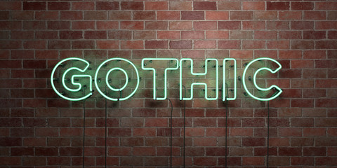 Fototapeta premium GOTHIC - fluorescent Neon tube Sign on brickwork - Front view - 3D rendered royalty free stock picture. Can be used for online banner ads and direct mailers..