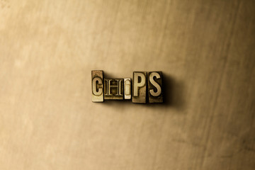 CHIPS - close-up of grungy vintage typeset word on metal backdrop. Royalty free stock illustration.  Can be used for online banner ads and direct mail.