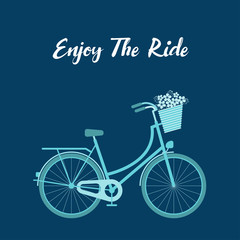 Enjoy the bicycle with a basket full of flowers in flat style.