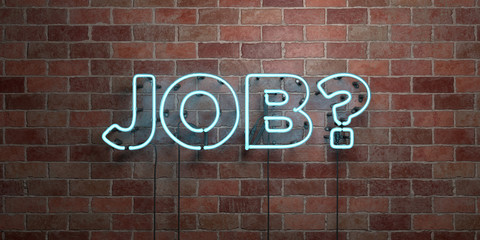 Fototapeta na wymiar JOB? - fluorescent Neon tube Sign on brickwork - Front view - 3D rendered royalty free stock picture. Can be used for online banner ads and direct mailers..