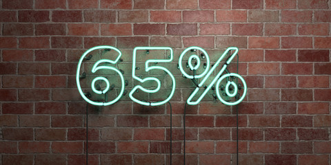 Obraz premium 65% - fluorescent Neon tube Sign on brickwork - Front view - 3D rendered royalty free stock picture. Can be used for online banner ads and direct mailers..