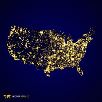 Usa map night light in vector format