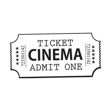 One retro style, vintage cinema, movie ticket, black and white sketch vector illustration isolated on white background. Hand drawn cinema, movie ticket, pass, cinema object