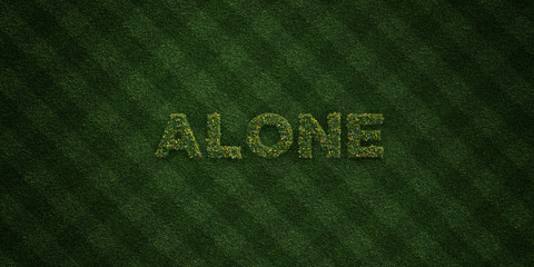 ALONE - fresh Grass letters with flowers and dandelions - 3D rendered royalty free stock image. Can be used for online banner ads and direct mailers..