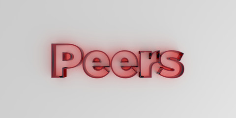 Peers - Red glass text on white background - 3D rendered royalty free stock image.