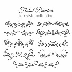 Flourishes. Hand drawn dividers set. Line style decoration.