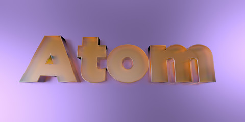 Atom - colorful glass text on vibrant background - 3D rendered royalty free stock image.
