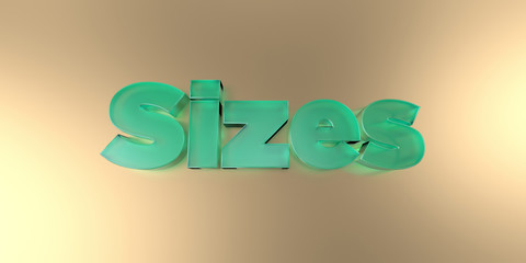 Sizes - colorful glass text on vibrant background - 3D rendered royalty free stock image.