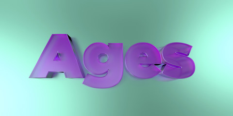 Ages - colorful glass text on vibrant background - 3D rendered royalty free stock image.
