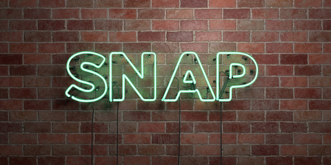 SNAP - fluorescent Neon tube Sign on brickwork - Front view - 3D rendered royalty free stock picture. Can be used for online banner ads and direct mailers..