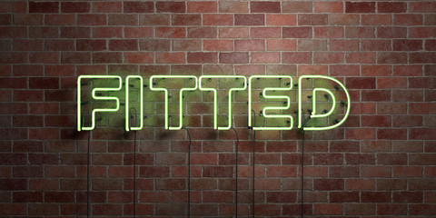 FITTED - fluorescent Neon tube Sign on brickwork - Front view - 3D rendered royalty free stock picture. Can be used for online banner ads and direct mailers..