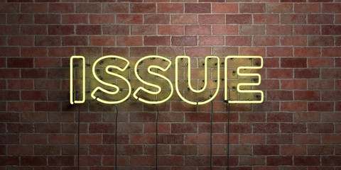 ISSUE - fluorescent Neon tube Sign on brickwork - Front view - 3D rendered royalty free stock picture. Can be used for online banner ads and direct mailers..