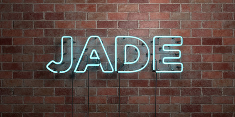 Fototapeta na wymiar JADE - fluorescent Neon tube Sign on brickwork - Front view - 3D rendered royalty free stock picture. Can be used for online banner ads and direct mailers..