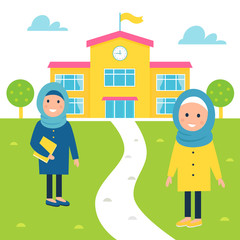 Obraz na płótnie Canvas Muslim Girls Going to School