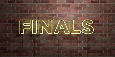 FINALS - fluorescent Neon tube Sign on brickwork - Front view - 3D rendered royalty free stock picture. Can be used for online banner ads and direct mailers..