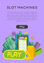 Fototapeta premium Slot Machine Web Banner Isolated with Play Button
