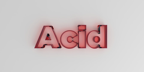 Acid - Red glass text on white background - 3D rendered royalty free stock image.
