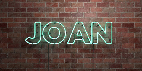 JOAN - fluorescent Neon tube Sign on brickwork - Front view - 3D rendered royalty free stock picture. Can be used for online banner ads and direct mailers..