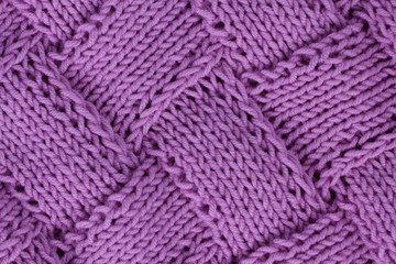 entrelac knit rectangles up close in lavender