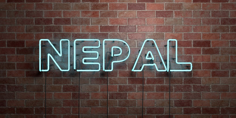 NEPAL - fluorescent Neon tube Sign on brickwork - Front view - 3D rendered royalty free stock picture. Can be used for online banner ads and direct mailers..
