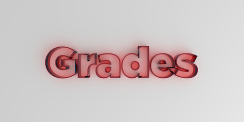 Grades - Red glass text on white background - 3D rendered royalty free stock image.