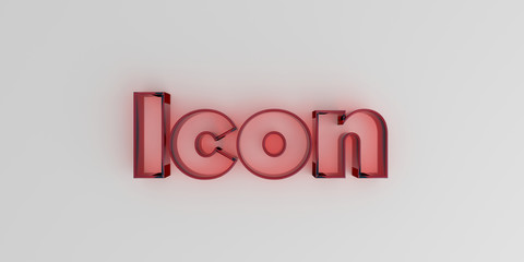 Icon - Red glass text on white background - 3D rendered royalty free stock image.