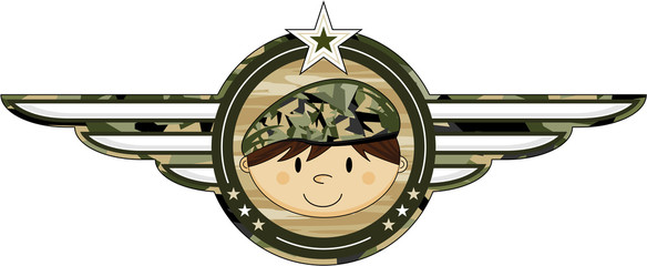 Cute Cartoon Camouflage Army Soldier Badge