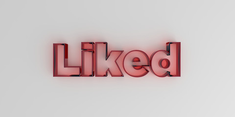 Liked - Red glass text on white background - 3D rendered royalty free stock image.