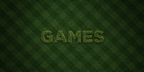GAMES - fresh Grass letters with flowers and dandelions - 3D rendered royalty free stock image. Can be used for online banner ads and direct mailers..