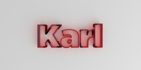 Karl - Red glass text on white background - 3D rendered royalty free stock image.