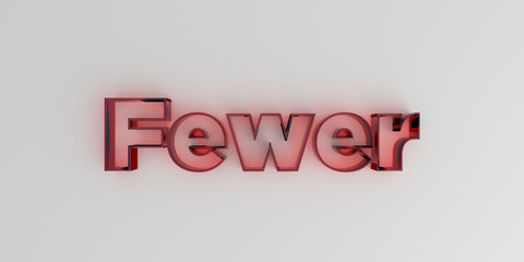 Fewer - Red glass text on white background - 3D rendered royalty free stock image.
