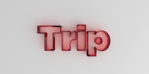 Trip - Red glass text on white background - 3D rendered royalty free stock image.