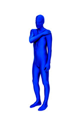 Mysterious blue man in morphsuit