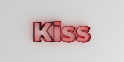 Kiss - Red glass text on white background - 3D rendered royalty free stock image.