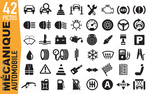 42 Pictos Icones Voiture Mecanique Automobile Garage Auto Wall Mural Pict Rider