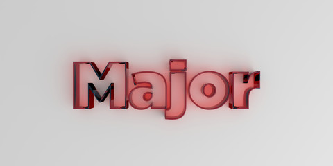 Major - Red glass text on white background - 3D rendered royalty free stock image.