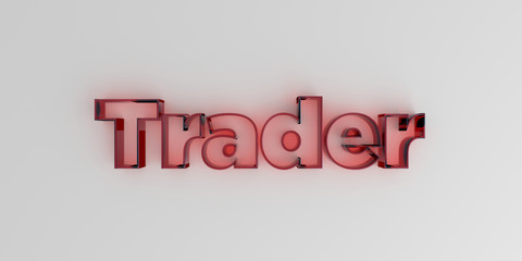 Trader - Red glass text on white background - 3D rendered royalty free stock image.