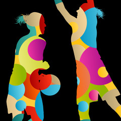 Obraz na płótnie Canvas Basketball players active women sport silhouettes abstract background illustration