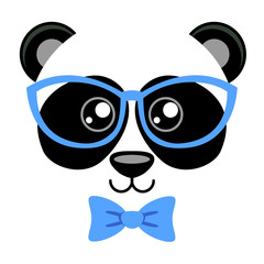Cute panda with butterfly tie and glasses. Print with chinese bear for t-shirt
