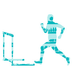Hurdler in race vector background concept made of forest trees fragments isolated