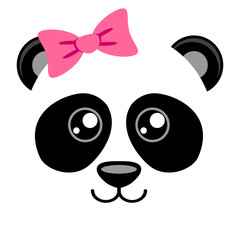 Naklejka premium Cute panda with pink bow. Girlish print with chinese bear for t-shirt
