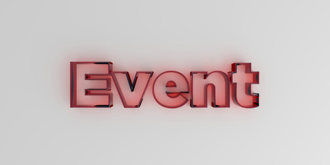 Event - Red glass text on white background - 3D rendered royalty free stock image.