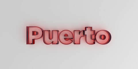 Puerto - Red glass text on white background - 3D rendered royalty free stock image.