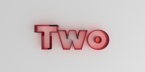 Two - Red glass text on white background - 3D rendered royalty free stock image.